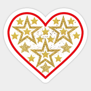 Gold stars in red heart. Sticker